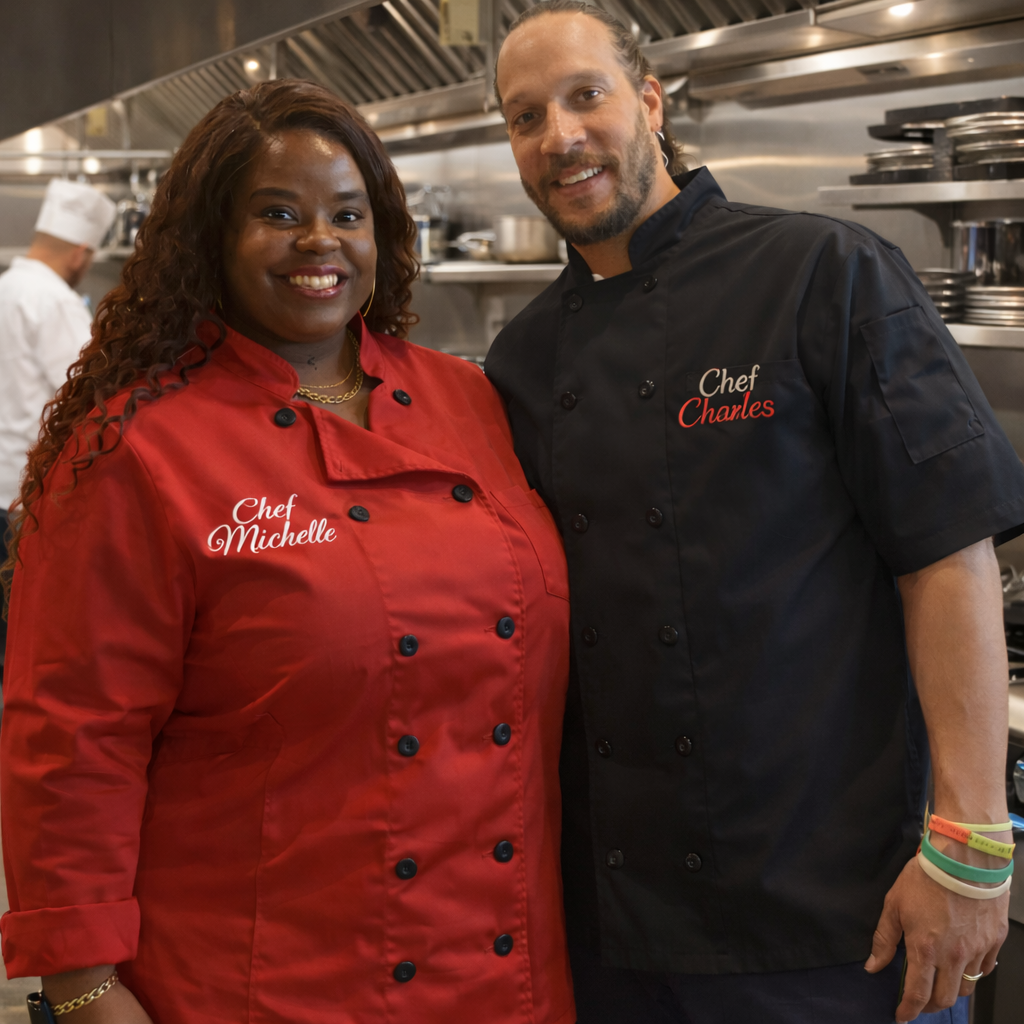 Chef Michelle and Chef Charles in the kitchen